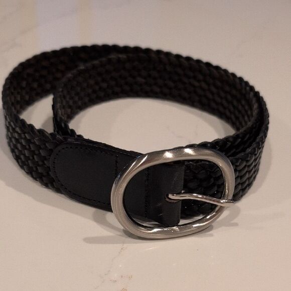 Talbots Black Woven Leather Belt Silver Oval Buckle Size M main image 8
